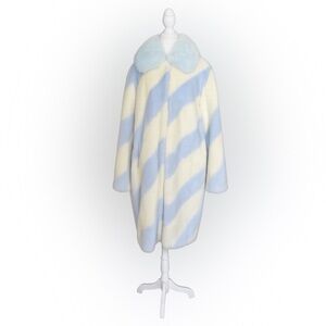 Mauve Anthropologie Powder Blue Ivory Faux Fur Long Coat | XL
